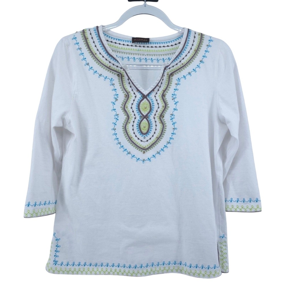 Multiples Boho Coastal Grandma Cottage 70s Top Womens Medium‎